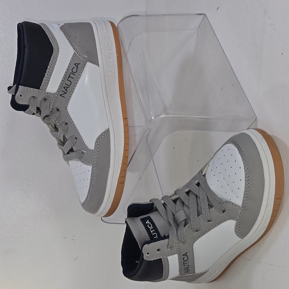 Nautica Classic White Gray & Navy High Top Sneakers Kids 2